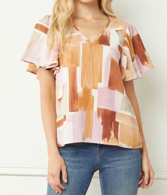 Entro Flutter Sleeve V Neck Blouse In Multi