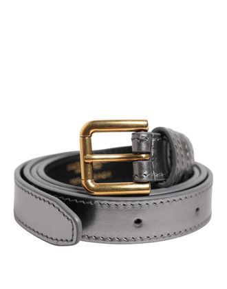 Dolce & Gabbana Silver Logo Engraved Metal Waist Buckle Womens Belt