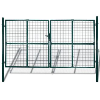 Berkfield Home Double Door Fence Gate Powder-Coated Steel in Green