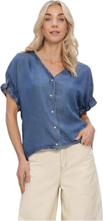 Object Object, Overhemden, Dames, Blauw, S, Denim, Objframe 2/4 V-Neck RE TOP