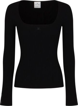 Courr&egrave;ges Heritage Rib Knit Top - Dames - Ronde hals truien - Zwart - L - Polyester - Truien & Vesten