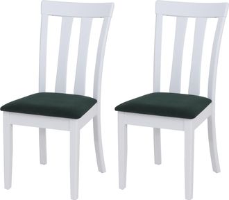 Hhg [nunca Usado] Juego De 2 Sillas De Comedor Hhg-451, Sillas De Cocina, Tela/tejido, Madera Maciza, Estructura Blanca, Verde