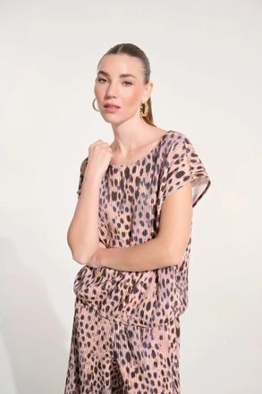 Joseph Ribkoff Pleated Scuba Crepe Animal Print Cocoon Top in Beige/multi at Nordstrom, Size Medium