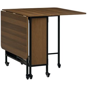 HOMCOM Natural Mobile Drop Leaf Dining Table On Wheels With Storage Shelf - Brown | TJ Hughes