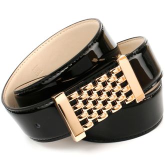 Anthoni Crown Lederg&uuml;rtel ANTHONI CROWN, Damen, Gr. 80, schwarz, Leder, unifarben, G&uuml;rtel Lederg&uuml;rtel, Lackoptik mit goldfarbener Schnalle