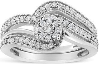 House of Brilliance Silver 1/3 Cttw Multi-Diamond Bridal Set Ring and Band in White at Nordstrom, Size 5