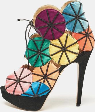 Charlotte Olympia Multicolor Satin And Suede Parasol Platform Sandals