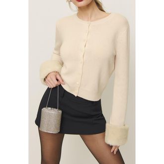 Reformation Clara Cashmere Cardigan in Cream Faux Fur Cuff at Nordstrom, Size X-Large