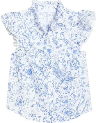 Sugarlips Eve Floral Cotton Button-Up Shirt in Blue-White at Nordstrom, Size X-Small