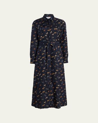 Gabriela Hearst Galway Horse-Print Silk Belted Maxi Shirtdress