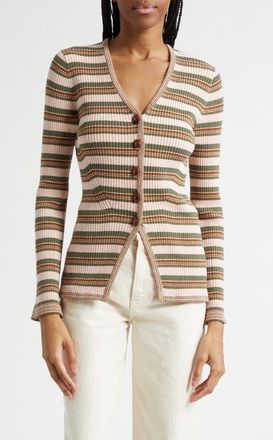 Veronica Beard Grazia Stripe Cardigan in Pink Shell Stone Army at Nordstrom, Size X-Large