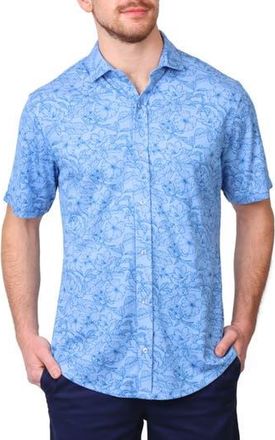 Tailorbyrd Tropical Short Sleeve Modal Blend Button-Up Shirt in Oxford Blue at Nordstrom Rack, Size Xx-Large