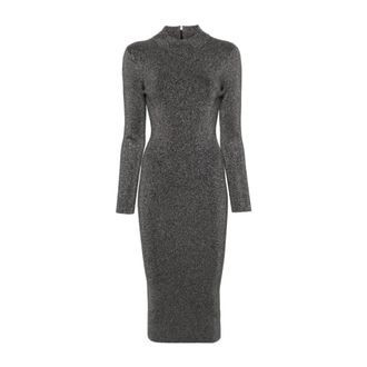 Michael Kors Metallic Knit Mock Neck Dress - Dames - Kleedjes - Zwart - L - Polyester - Kleedjes