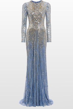 Jenny Packham Wiona Sequin-Embellished Gown in Denim at Nordstrom, Size 6 Uk
