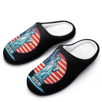 Generic USA Flag New York City Womens Slippers Warm House Slippers Indoor House Shoes with Anti-Skid Rubber Sole