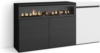 Skraut Home Aparador efecto madera blanco negro 150x35x75cm chimenea efecto fuego