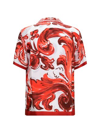 Dolce & Gabbana Mens Maiolica Print Hawaii Shirt Silk Twill 1l Rubino