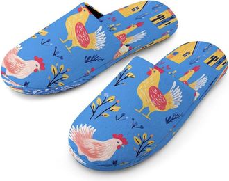 Generic Colorful Roosters Pattern Mens Cotton Slippers Memory Foam Comfort House Shoes Winter Indoor Slipper for Hotel Casa Spa