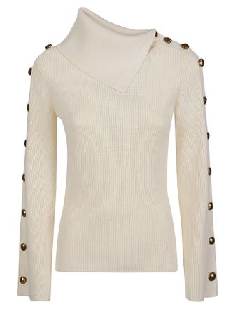 Elisabetta Franchi Fitted Long Sleeve Turtleneck Sweater with Asymmetrical Collar