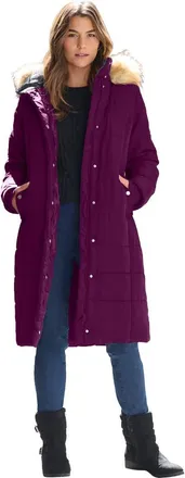 Roaman's Plus Size Knee Length Puffer Coat in Dark Berry at Nordstrom, Size Medium