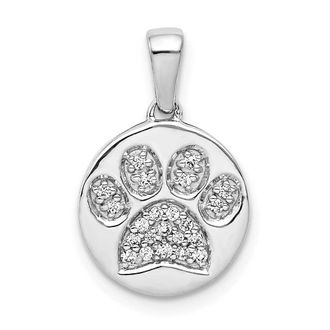 Diamond2Deal 14k White Gold Diamond Paw Print in Circle Pendant