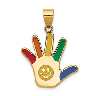 Diamond2Deal 14k Yellow Gold Enameled Autism Smiley Face Handprint Pendant