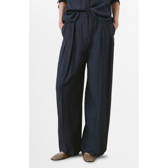 Mango Pinstripe Wide Leg Pants in Navy at Nordstrom, Size 10