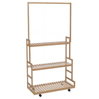 Hhg [nunca Usado] Estanter&iacute;a Para Plantas De Bamb&uacute; Hhg-376, Escalera Para Flores, Soporte Para Plantas, Escalera Para Plantas, Con 3 Estantes Y Ruedas, 17
