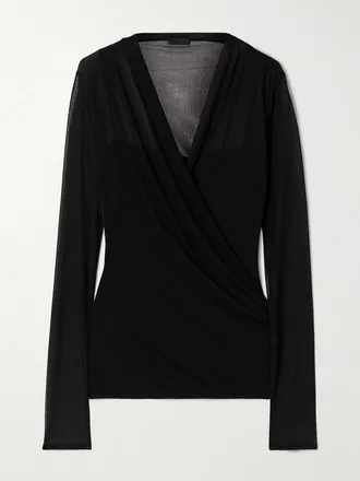 Givenchy Maglia In Tulle Stretch Drappeggiato Effetto Portafoglio - Nero