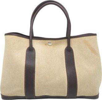 Herm&egrave;s Brown White Leather Tote Bag (Pre-Owned)