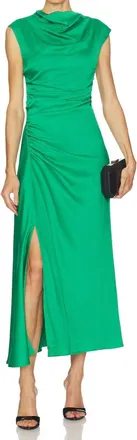 SIMKHAI Burke Sleeveless Draped Midi Dress In Kelly Green