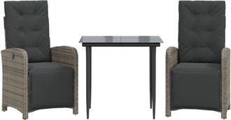 vidaXL 3 Piece Bistro Set with Cushions Grey Poly Rattan Vidaxl