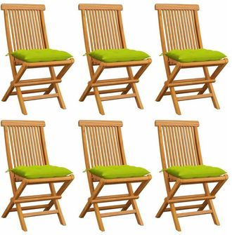 vidaXL Sillas De Jard&iacute;n 6 Uds Cojines Verde Brillante Madera De Teca Vidaxl