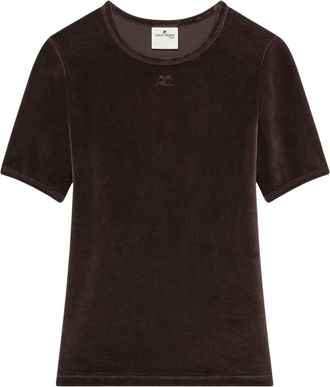 Courr&egrave;ges Brown Logo Crew Neck T-Shirt