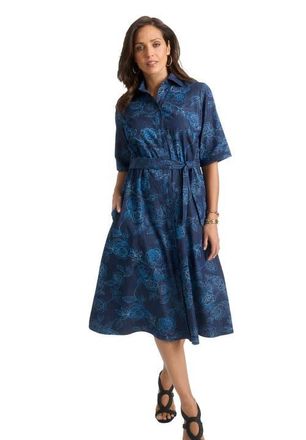 Jessica London Soft Denim Shirtdress in Indigo Outline Floral at Nordstrom, Size 24
