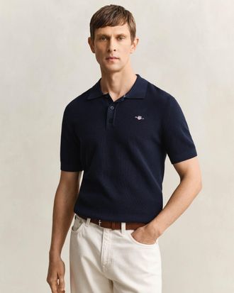 GANT Mens Short Sleeve Polo in Navy Cotton - Size X-Large