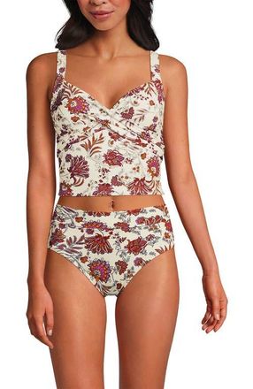 Lands End Sweetheart Wrap Midkini Top in Egret White Ornate Floral at Nordstrom, Size 16