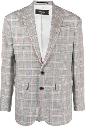 Dsquared2 plaid-pattern single-breasted blazer - men - Linen/Flax/Cotton/Polyester/Cotton - 48 - Black