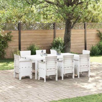 vidaXL Set da Pranzo per Giardino 9 pcs Bianco Rattan Polt - Vidaxl
