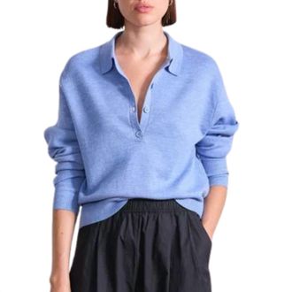 Apiece Apart Kari Knit Polo In Heathered Sky