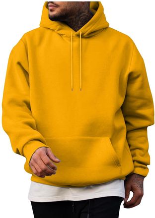 Generic Classic Hoodies for Men, Drawstring Hooded Collar Plain Color Mens Hoodies Fleece Sweatshirts with Pocket Ribbed Cuff Long Sleeve Sweatshirts Dating O