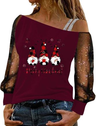 Generic Womens Christmas Jumpers Xmas Tree Snowman Print Ladies Off The Shoulder Tops Funny Christmas Jumpers for Women Sparkly Tops UK Boho Sweatshirt Xmas P