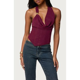 Edikted Mimi Textured Mesh Asymmetric Sleeveless Top in Burgundy at Nordstrom, Size X-Small