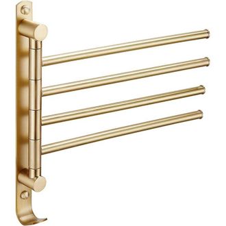 Elle Toallero De Ba&ntilde;o, Toallero Giratorio, Toallero De Pared De 4 Brazos Con Ganchos, Color Dorado