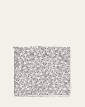 Brunello Cucinelli Mens Geometric Circle Silk Pocket Square