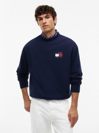Tommy Hilfiger Mens Tommy Jeans Wavy Flag Logo Sweatshirt - Dark Blue - XXL
