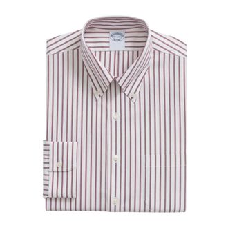 Brooks Brothers Gestreept Slim Fit Katoenen Overhemd - Heren - Zakelijke Overhemden - Rood - M - Katoen - Overhemden