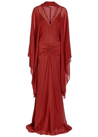 De La Vali DE LA Vali Florencia Bead-embellished Chiffon Gown - Dark Red - 10 (UK10 / S)