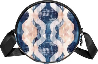 Generic Circle Crossbody Bag for Women, Abstract Wavy Small Sling Bag Daypack with Zipper Adjustable Shoulder Straps Casual Ladies Girls Round Purse