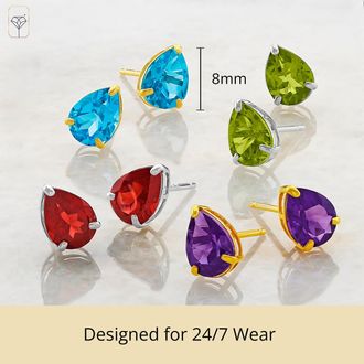 MAX + STONE 14k Yellow or White Gold Teardrop 8mm Gemstone Pear Shape Stud Earrings
